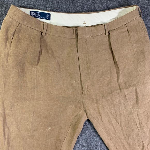 Vintage Polo Ralph Lauren Linen Pants Men 42x29 Brown Trousers Slacks Casual - Picture 4 of 15